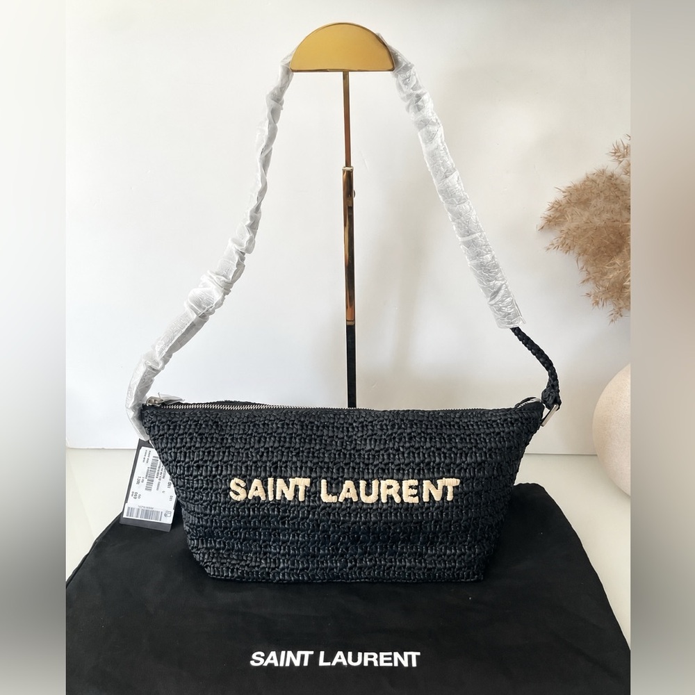 Saint Laurent Raffia Le Tuc Shoulder Bag